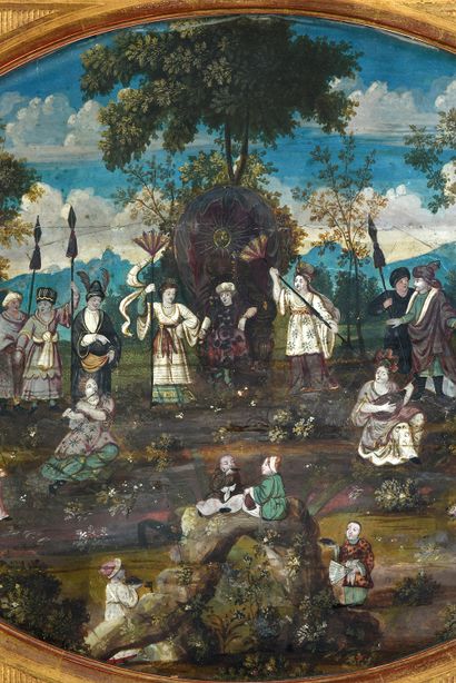 null The visit of the Siamese embassy in Versailles, circa 1680-1700
Fan leaf, painted...