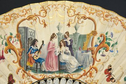 null Toilette en musique, vers 1830-1840
Éventail plié, la feuille en peau peinte...
