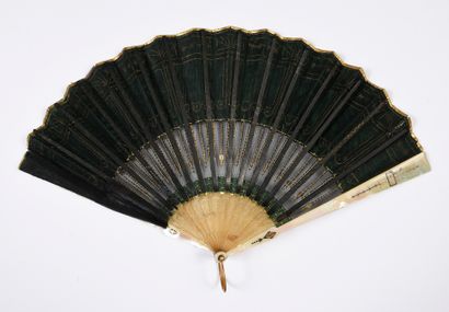 null Donzel, Les amours, circa 1900
Folded fan, the sheet of green silk and black...