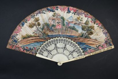  Pastoral, China, circa 1740-1750 Rare and large folded fan, the double sheet of...