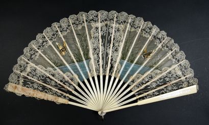 null Two fans, 19th century *one, circa 1800, the silk leaf embroidered with steel...