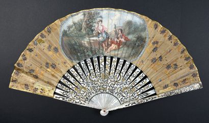 null The piper, circa 1850
Folded fan, the paper sheet painted on a brown background...