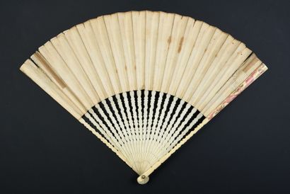 null Chinoiserie, early 18th century Folded fan, the sheet of paper engraved and...