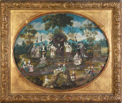 null The visit of the Siamese embassy in Versailles, circa 1680-1700
Fan leaf, painted...