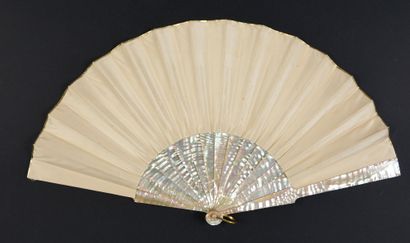 null Children's games, circa 1880
Folded fan, the leaf in golden silk painted with...