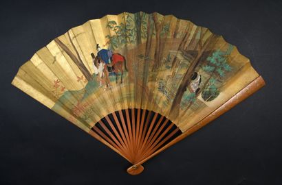 null The departure of the warrior, Japan, circa 1900
Large folded fan, the double...