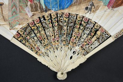 null The Lace Seller, ca. 1720
Folded fan, the leaf in skin, mounted in English and...