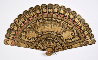 null Lettres au jardin, China, 19th century Black lacquered bamboo broken fan with...