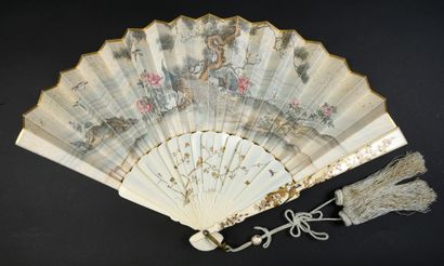 null Cherry Blossoms, Japan, ca. 1880
Folded fan, the double sheet of cream silk...