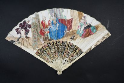 null The Lace Seller, ca. 1720
Folded fan, the leaf in skin, mounted in English and...