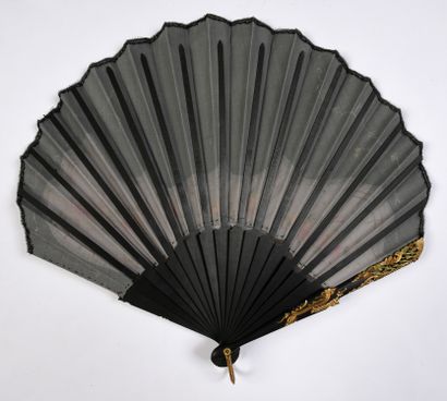 null Birdsong, ca. 1920
Folded fan, balloon shape, the black fabric sheet painted...