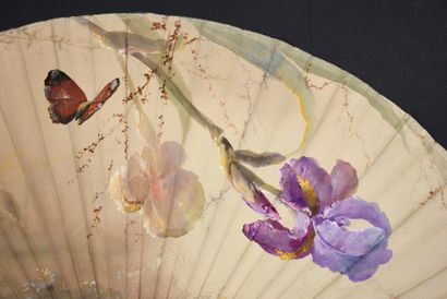 null The irises, circa 1890
Folded fan, the silk leaf painted with purple irises...