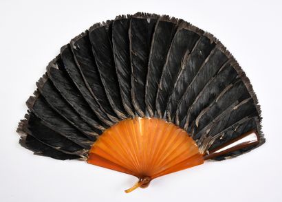 null Jay feathers, circa 1890-1900
Fan in marquetry of jay feathers.
Blonde tortoiseshell...