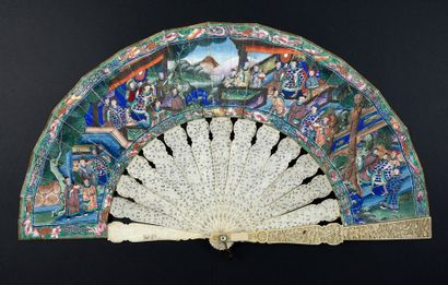 null Audience in the palace, China, 19th century Folded fan, the double sheet of...