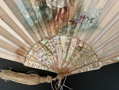 null The Pretty Shepherdess, circa 1890
Folded fan, the beige satin leaf painted...