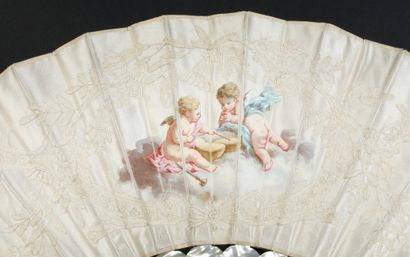 null The Two Musician Lovers, circa 1880
Folded fan, the double sheet of cream satin...