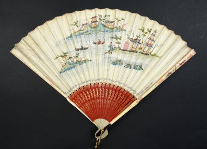 null Daily life, China, early 18th century Folded fan, the double sheet in painted...