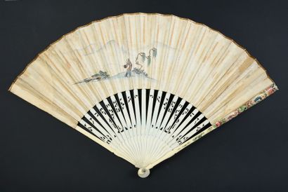 null Chinese merchants, early 18th century Folded fan, the double sheet of engraved...