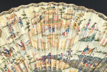 null Daily life, China, early 18th century Folded fan, the double sheet in painted...