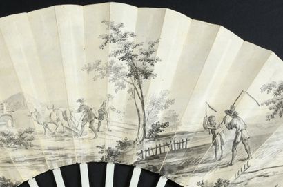 null Fishing and field work, circa 1770-1780
Folded fan, the leaf in skin, mounted...