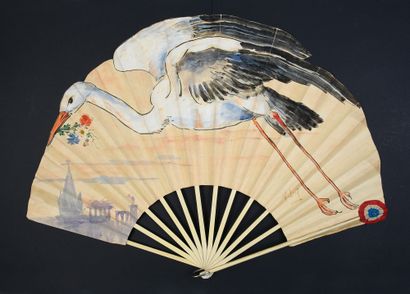 null The storks of French Alsace, circa 1918
Very large folded fan, a rare historical...