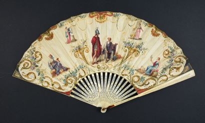 null Énée et Mentor, vers 1790-1800
Éventail plié, la feuille en peau, montée à l'anglaise...