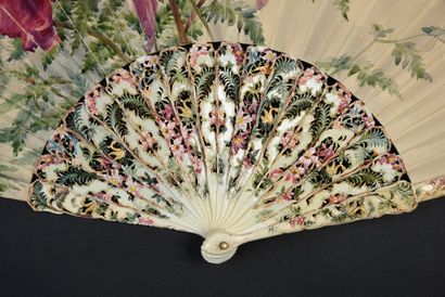 null François Rivoire (1842-1919), Cattleya, circa 1890. Large folded fan, the leaf...