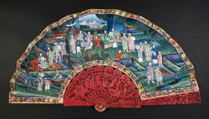 null Red, China, ca. 1850
Folded fan, the double sheet of gouache-painted paper of...