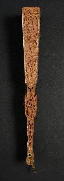  Sandalwood carved telescopic fan, China, circa 1850 Folded fan, with a system called...