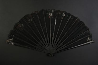 null The meowing cats, circa 1890
Folded fan, the black gauze sheet painted on the...