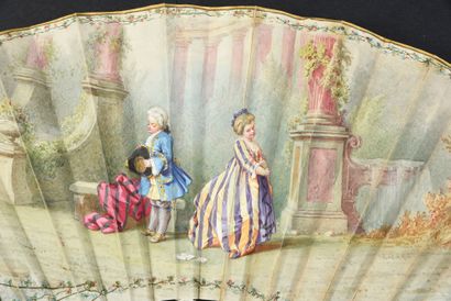 null The letter, circa 1880
Folded fan, the double silk sheet painted with two children...