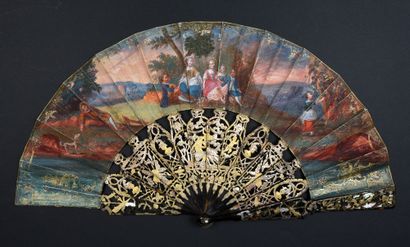 null Le joueur de musette, vers 1760-1770
Éventail plié, la feuille en peau peinte...