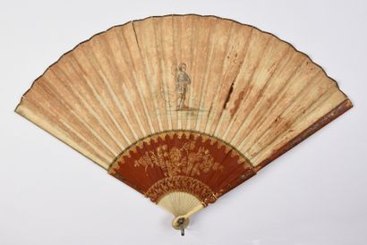 null The Meeting, ca. 1730-1740
Folded fan, the painted skin sheet of a soldier wearing...