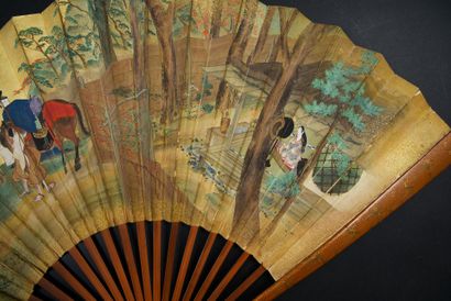 null The departure of the warrior, Japan, circa 1900
Large folded fan, the double...