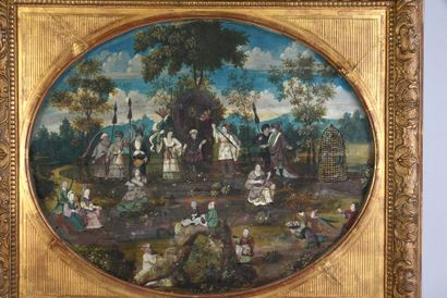 null The visit of the Siamese embassy in Versailles, circa 1680-1700
Fan leaf, painted...