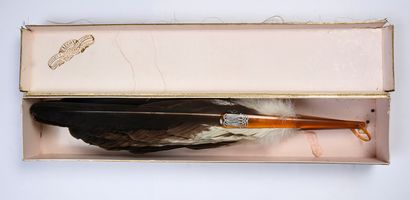 null Asymmetrical eagle, circa 1900-1920
Large eagle feather fan, asymmetrical composition.
Blonde...