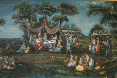 null Village feast, circa 1700
Fan leaf put in rectangle, and painted with gouache....