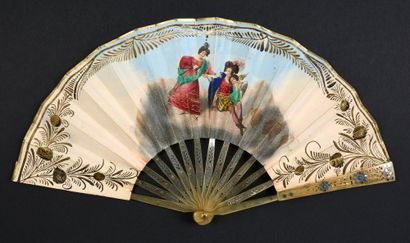 null L'amour marchand, circa 1830
Small folded fan, the double sheet of paper engraved...
