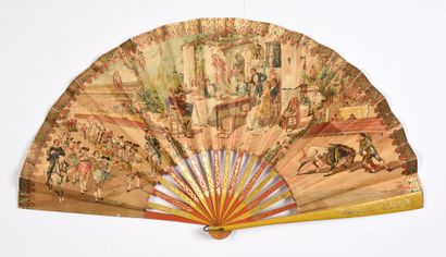 null A Day in Spain, circa 1940
Folded fan, the double sheet of printed paper of...