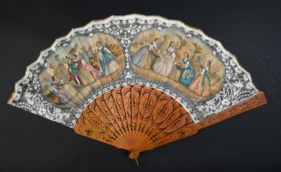 null Trompe-l'oeil of lace, circa 1850
Folded fan, the double sheet of paper printed...