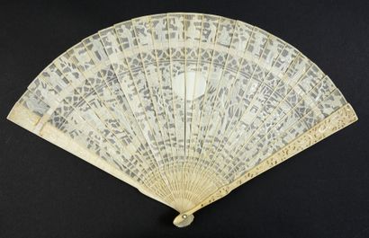  The rider and the scholars, China, late 18th century Broken type ivory fan* finely...