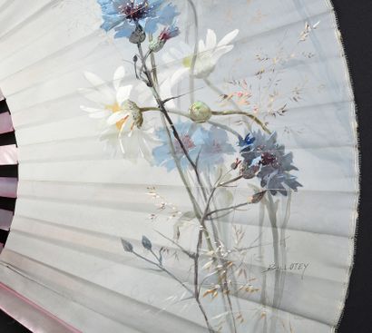 null Billotey,Carnations and daisies, circa 1890
Large folded fan, the sky-blue dyed...