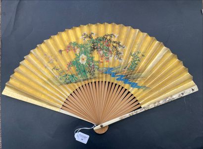 null The water mill, Japan, circa 1900
Folded fan, the double silk leaf painted with...