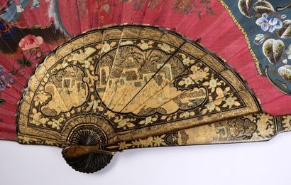 null Asymmetry, China, 19th century Large asymmetrical fan, the double leaf in pink...