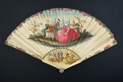 null La belle cantatrice, circa 1730
Folded fan, the double sheet in painted skin...