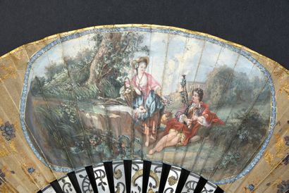 null The piper, circa 1850
Folded fan, the paper sheet painted on a brown background...