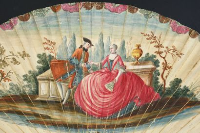 null La belle cantatrice, vers 1730
Éventail plié, la feuille double en peau peinte...