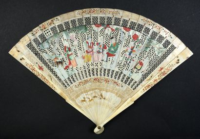 null Conversation in the garden, China, early 18th century Fan of broken type in...