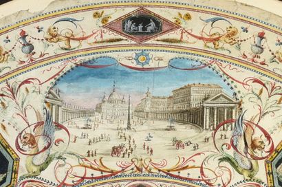 null St. Peter's of Rome, ca. 1780
Fan leaf, known as the "Grand Tour," in cabretille...
