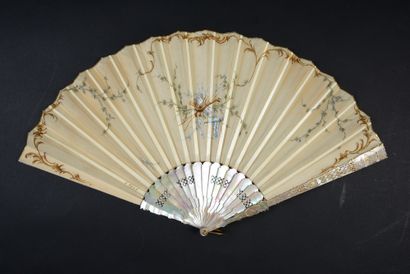 null The Arrival of a Friend, circa 1900
Folded fan, the skin sheet painted with...